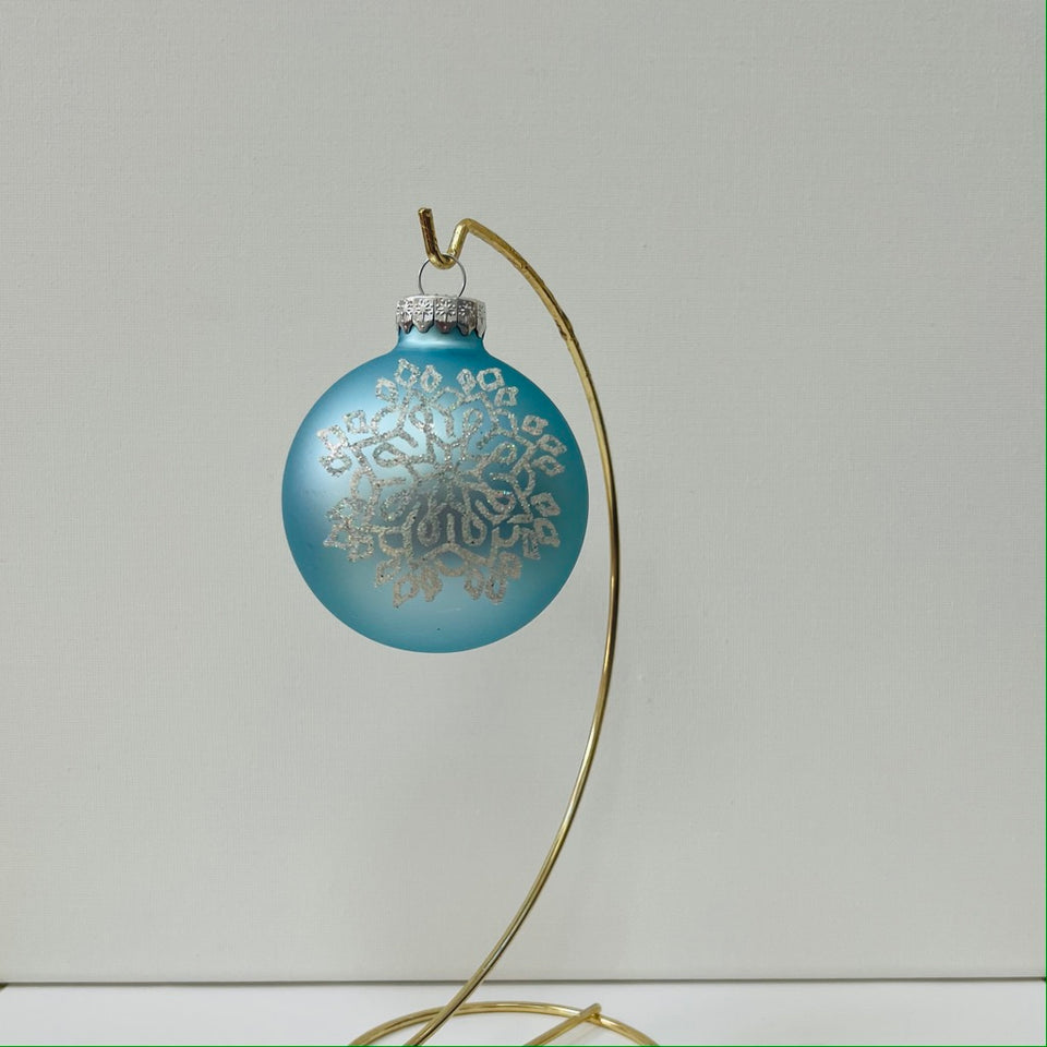 Sky Blue Glass Ornament with Hand-Painted Frosted Mandala
