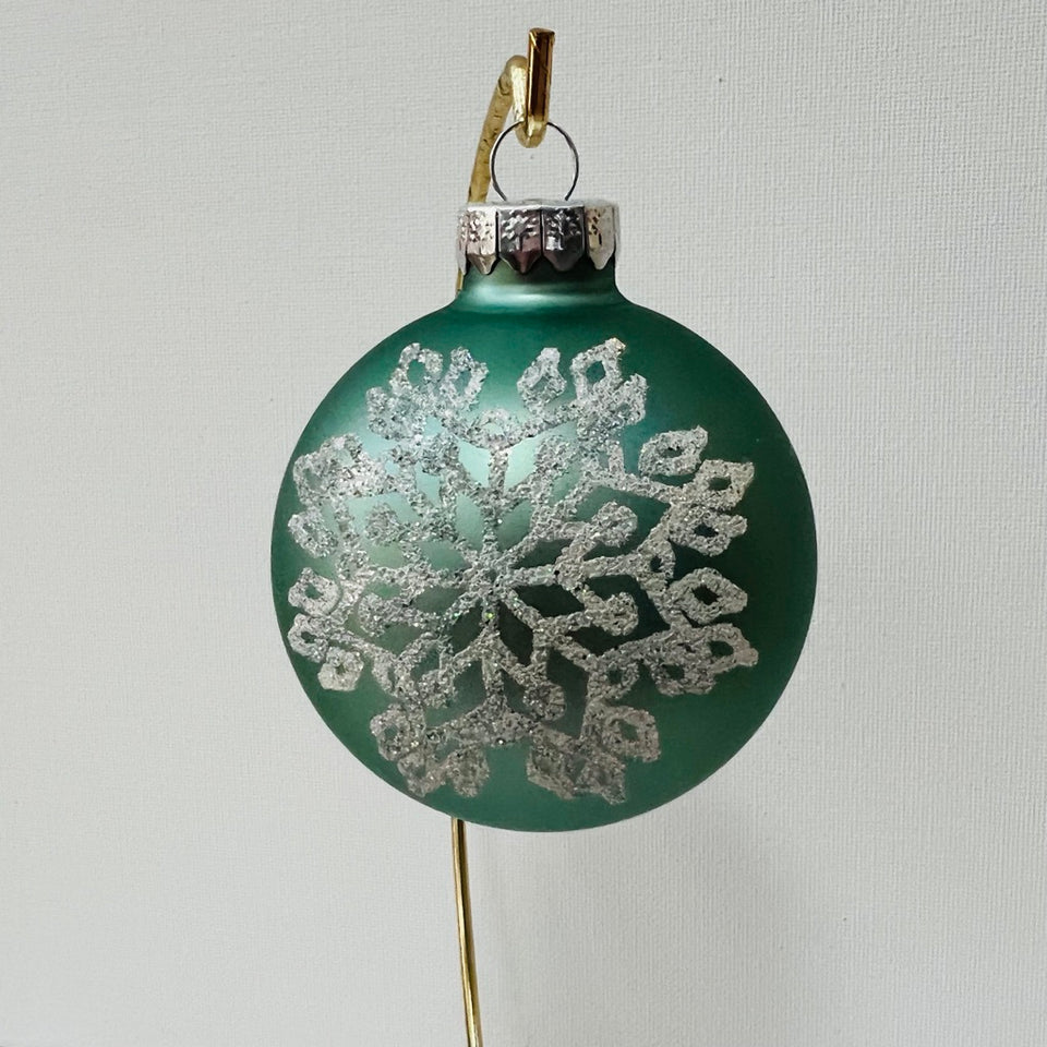 Seafoam Green Glass Ornament with Hand-Painted Frosted Mandala.