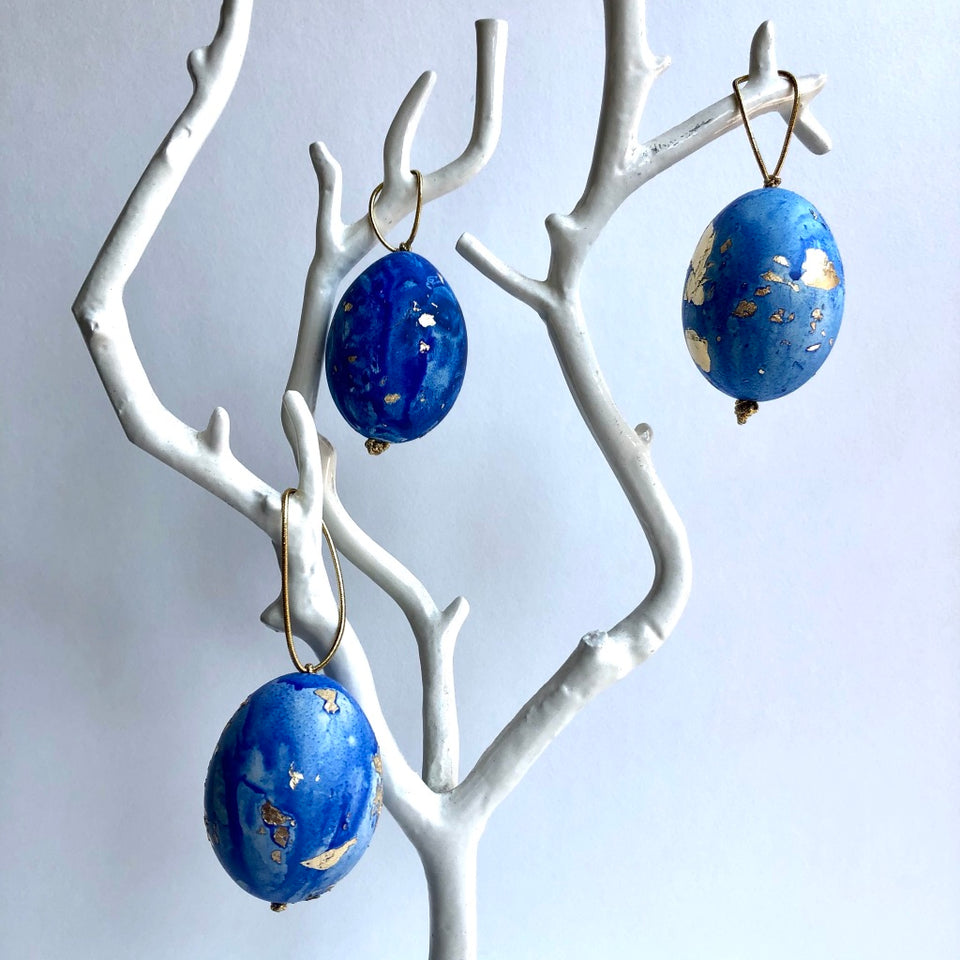Real Egg Ornament with Royal Blue and Gold Detail