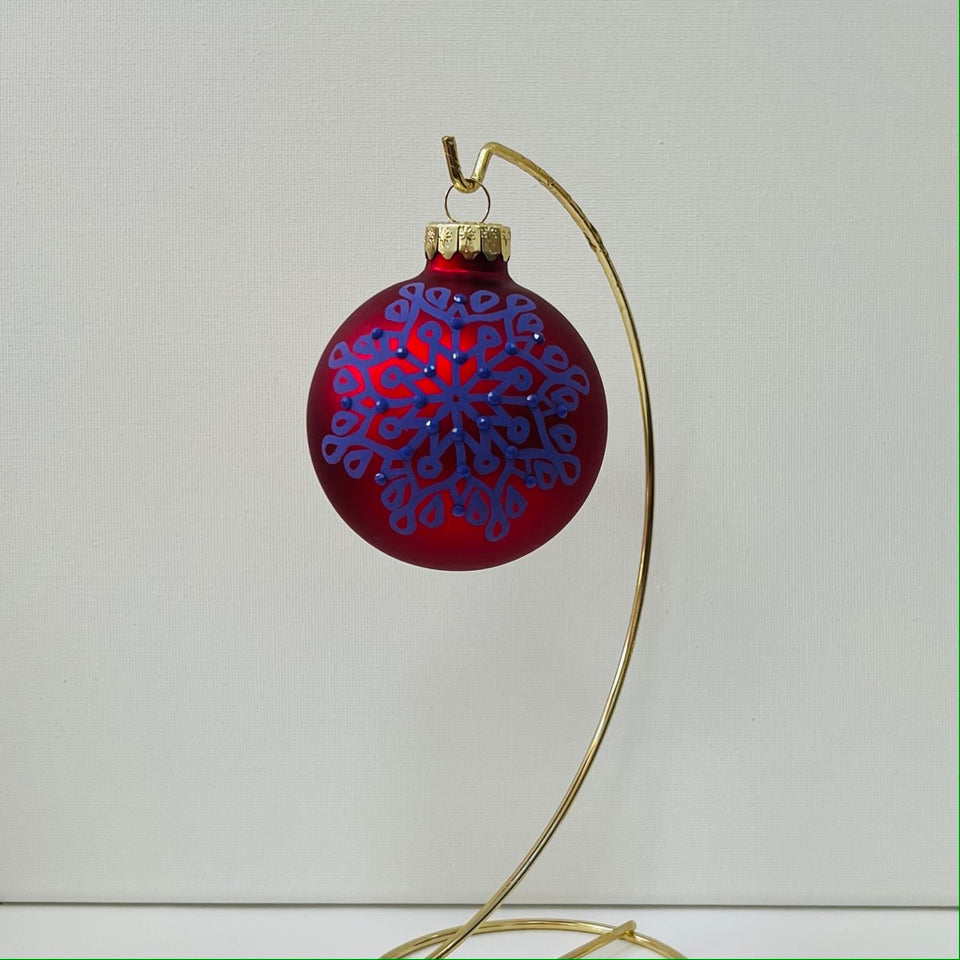 Red Glass Ornament with Hand-Painted Purple Mandala