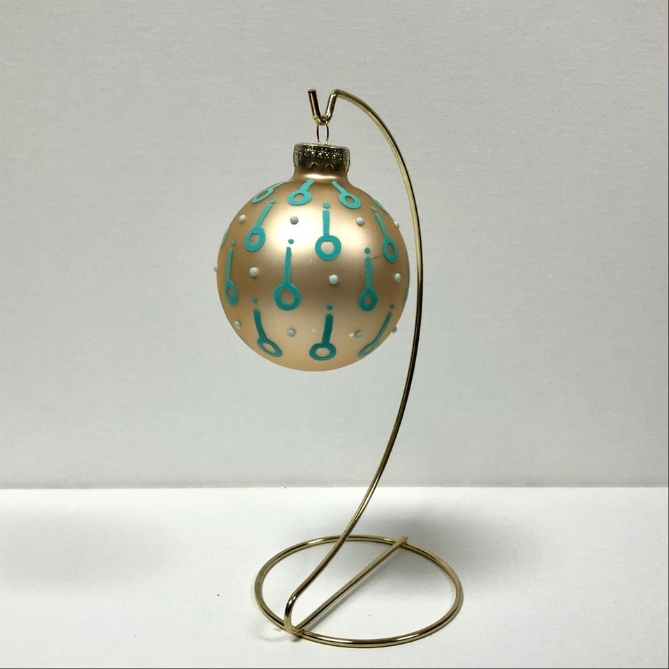 Champagne Glass Ornament with Hand-painted Aqua Pattern with Aqua Beading