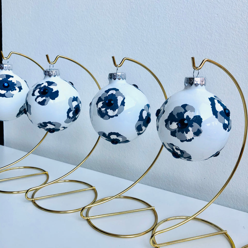 White Glass Ornament with Hand-Painted Flowers