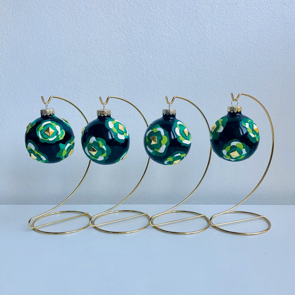 Black Glass Ornament with Hand-Painted Flowers