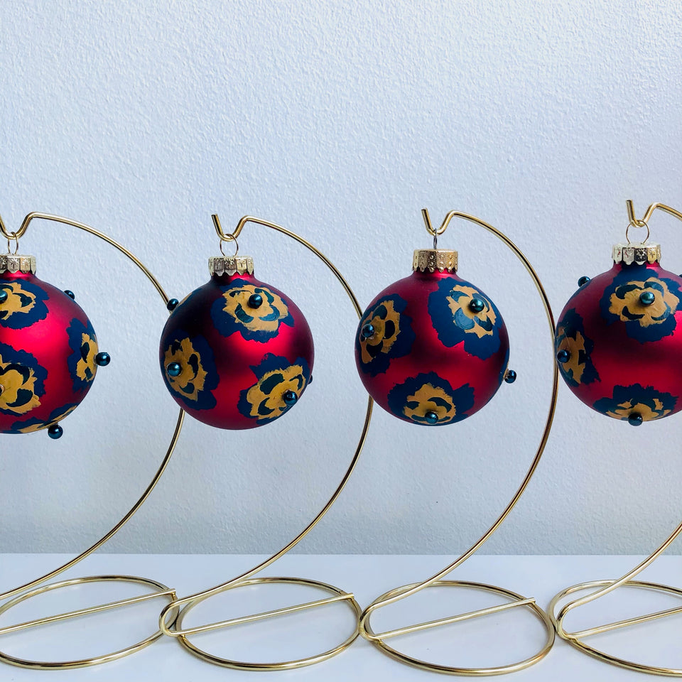 Red Glass Ornament with Hand-Painted Flowers