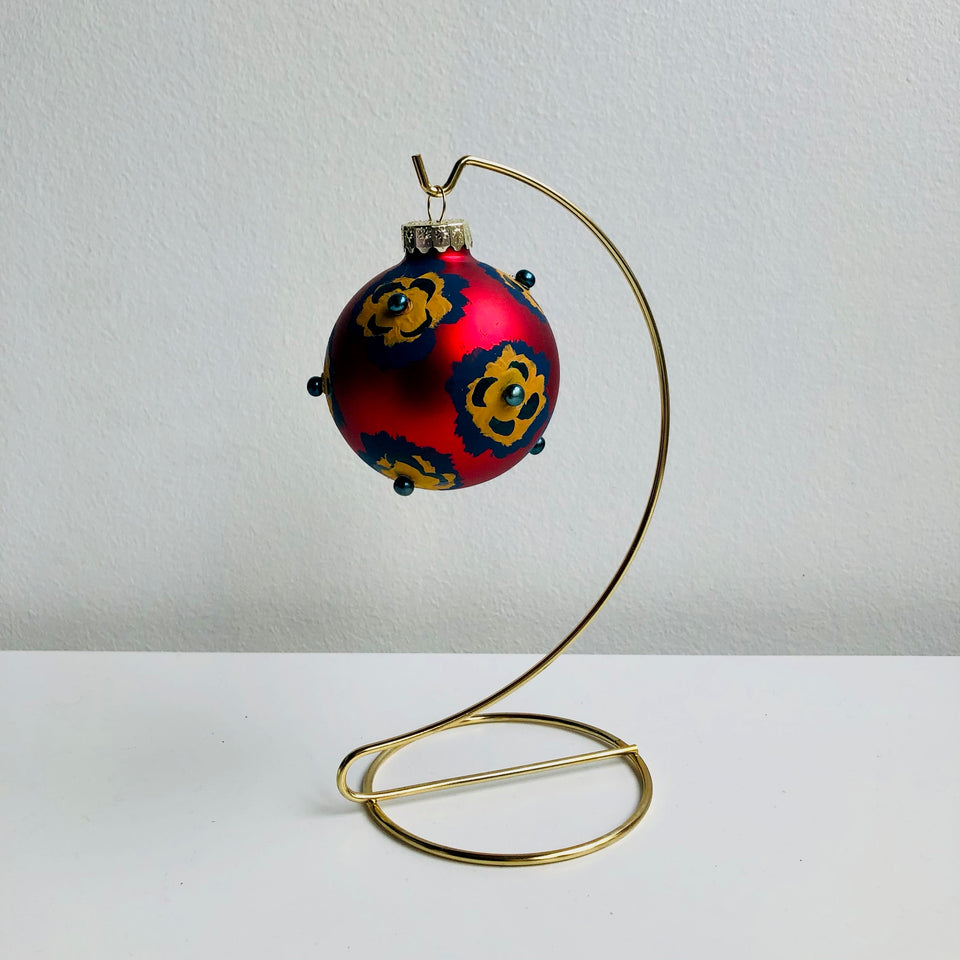 Red Glass Ornament with Hand-Painted Flowers
