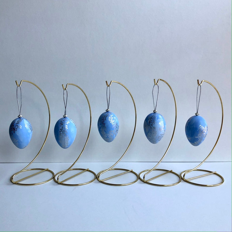 Hand-Painted Egg Ornaments with Periwinkle and Silver Detail