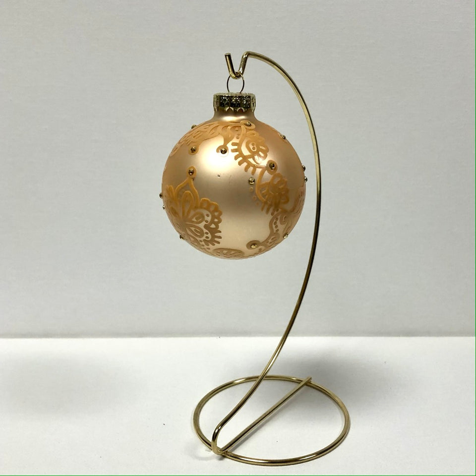 Champagne Glass Ornament with Hand-painted Gold Design with Gold Beading