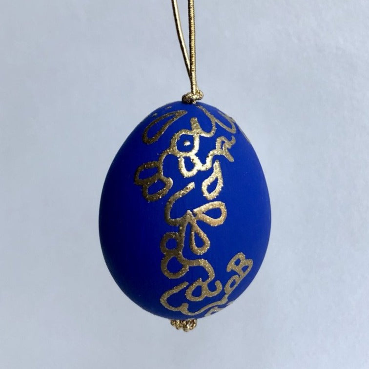 Real Egg Ornament with Blue & Metallic Gold Detail