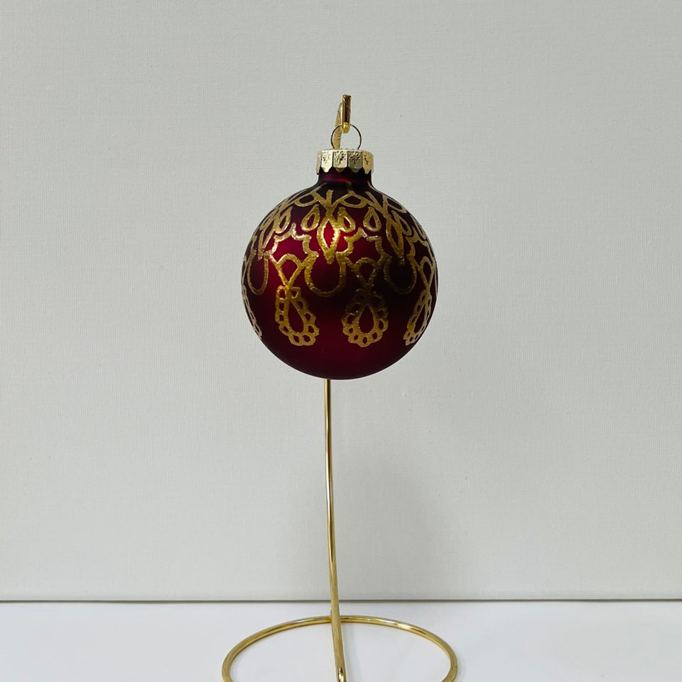 Burgundy Glass Ornament with Embossed Gold Design