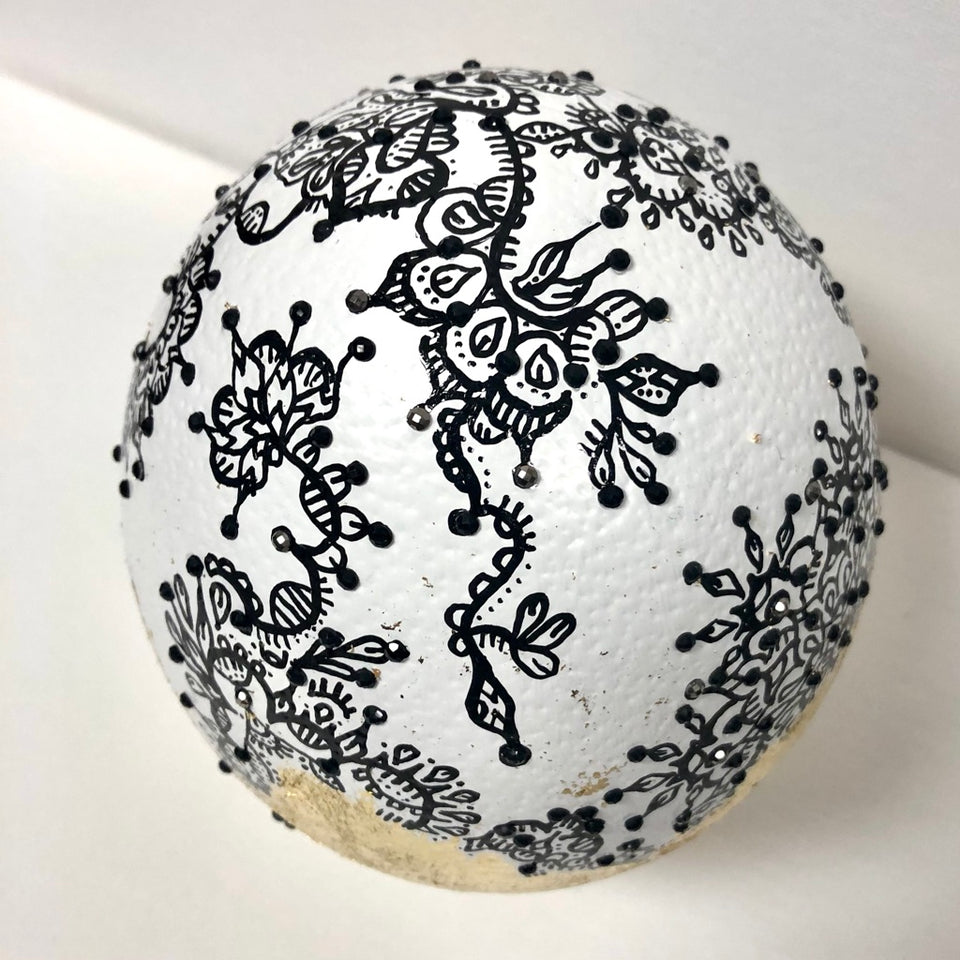 Authentic Ostrich Egg with Black and Gold Leaf Detail