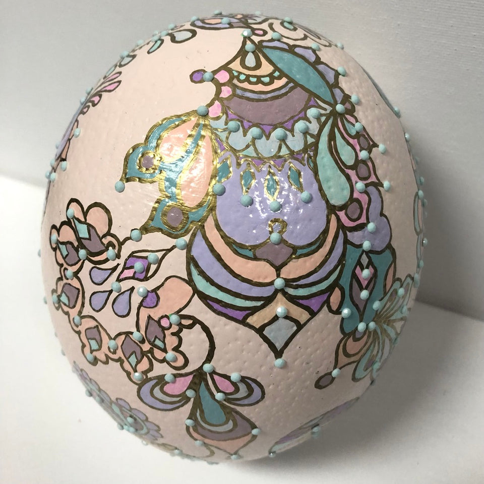 Authentic Ostrich Egg in Blush Pink with Pastel Details and Beading