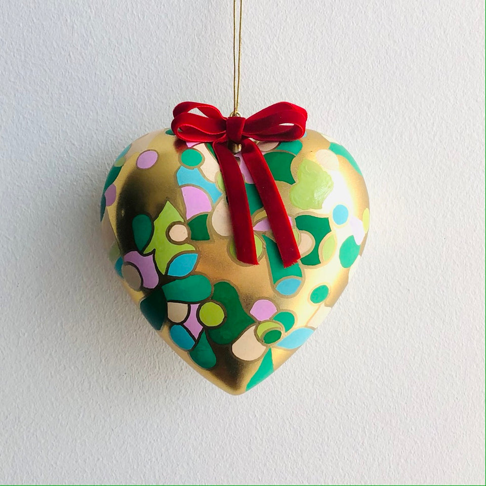 Heart Ornament - Pink & Green