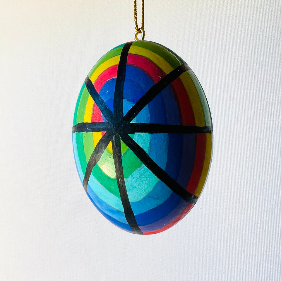 Wooden Egg Ornament with Hand-Painted Multicolor Detail