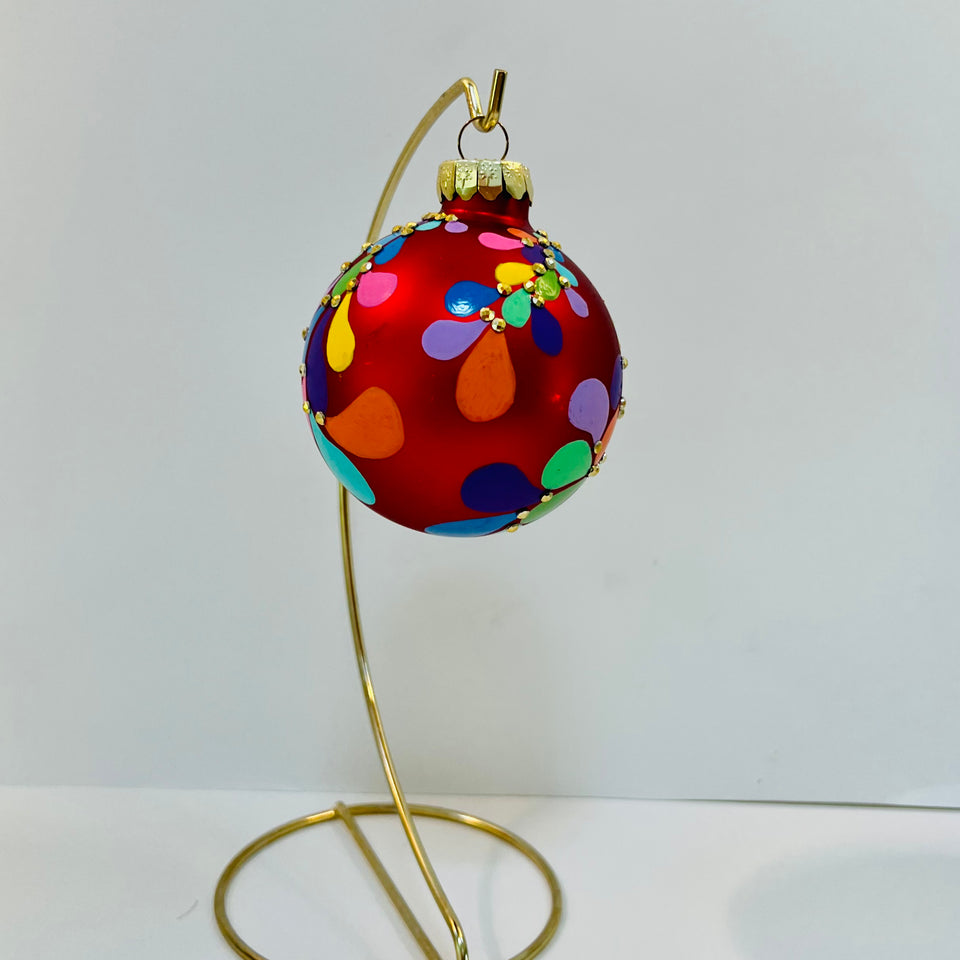 Red Glass Ornament with Hand-painted Design