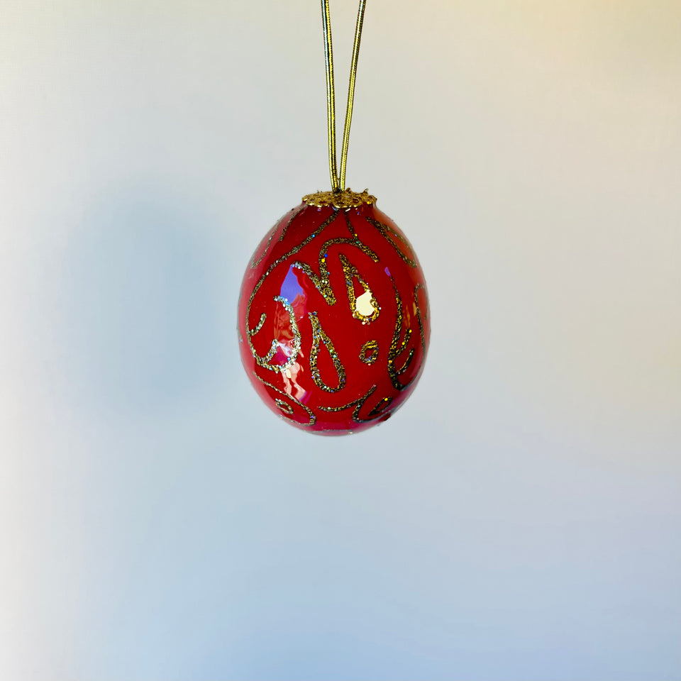 Real Egg Ornament in Red with Gold Detail