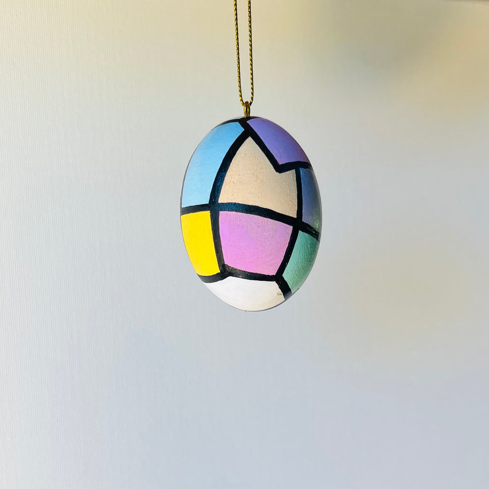 Wooden Egg Ornament with Multicolored Detail