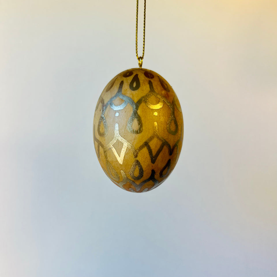 Wooden Egg Ornament with Gold Detail