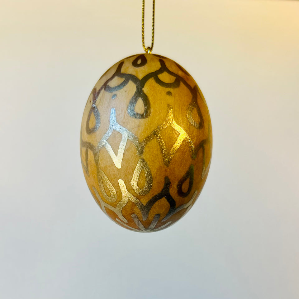 Wooden Egg Ornament with Gold Detail