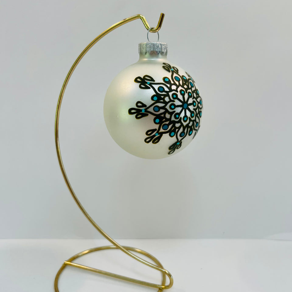 White Ornament with Hand-painted Mandala in Shades of Green