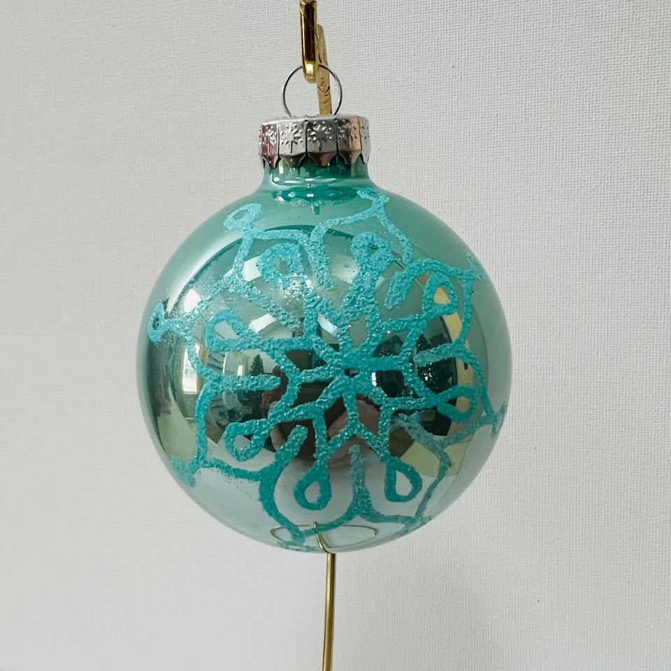 Aqua Glass Ornament with Hand-Painted Aqua Mandala