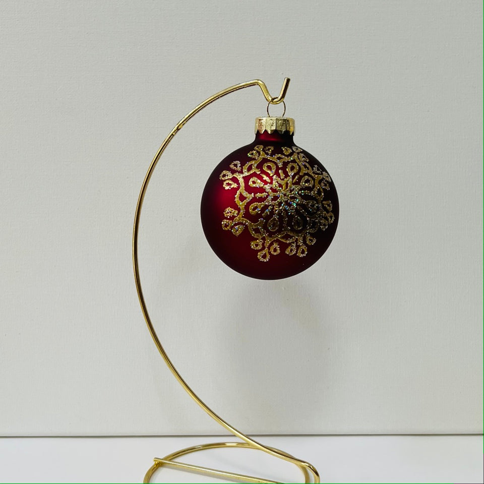 Burgundy Glass Ornament with Embossed Gold Mandala