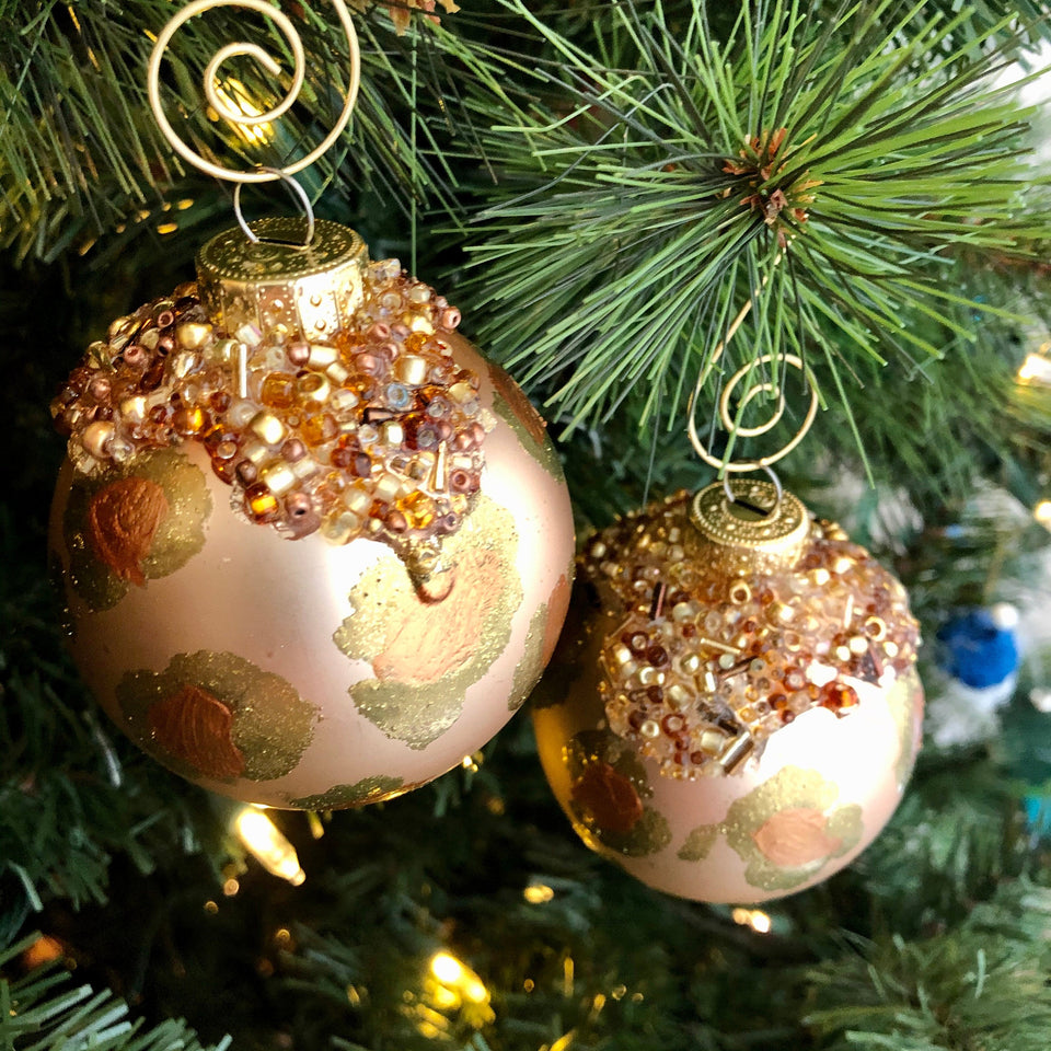 Champaign Glass Ornament with Gold & Bead Detail
