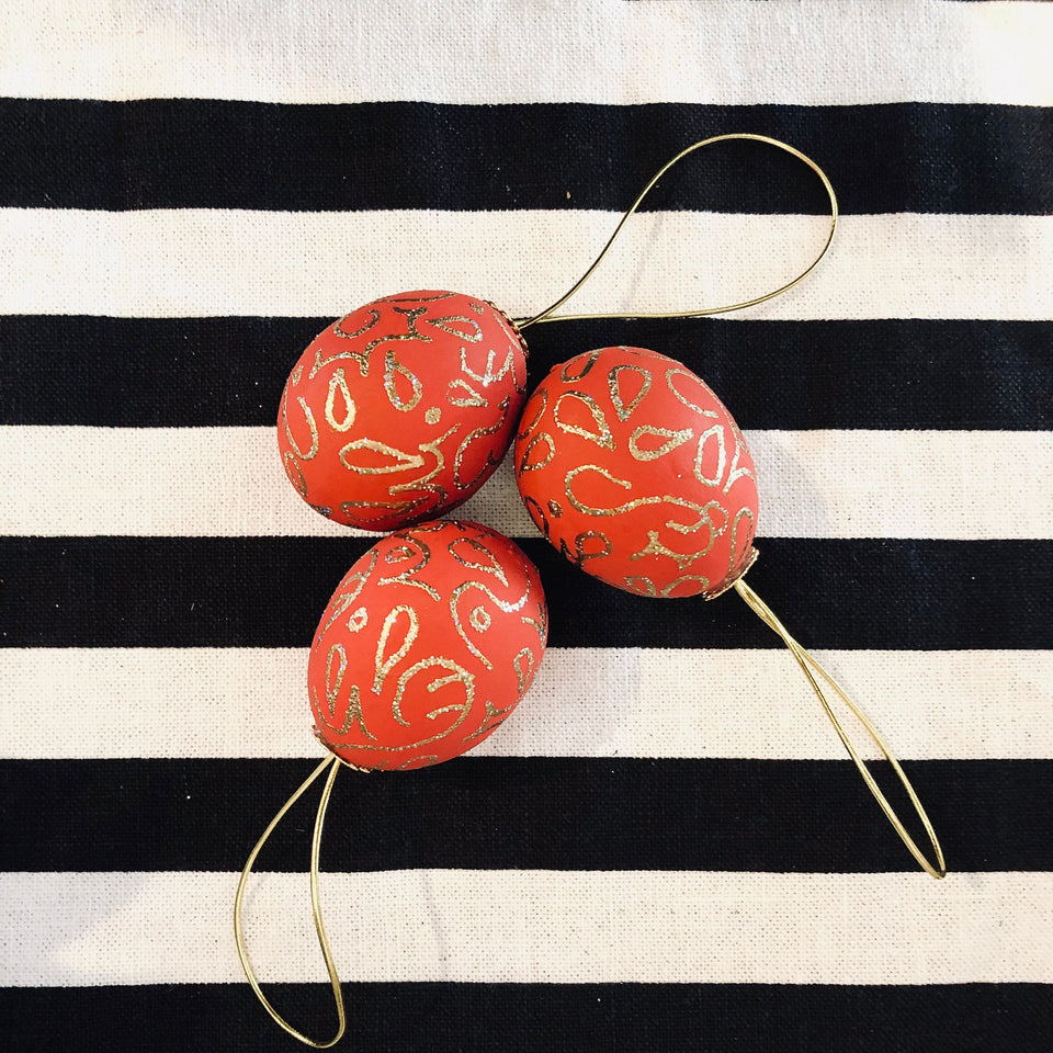 Real Egg Ornament with Red & Metallic Gold Detail