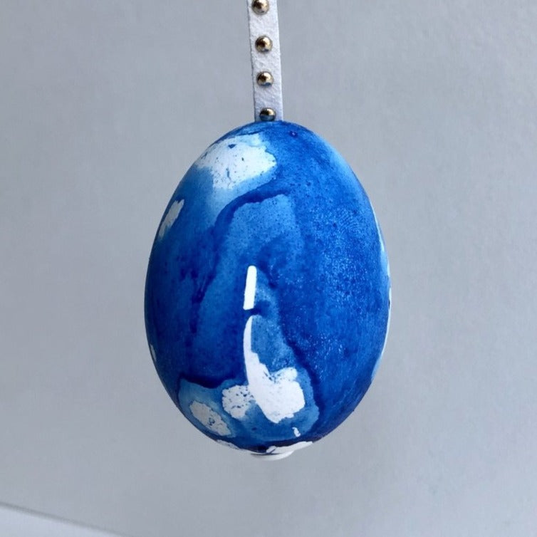 Real Egg Ornament with Vibrant Blue Watercolors