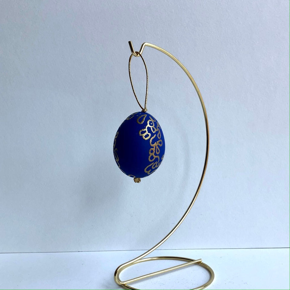Real Egg Ornament with Blue & Metallic Gold Detail