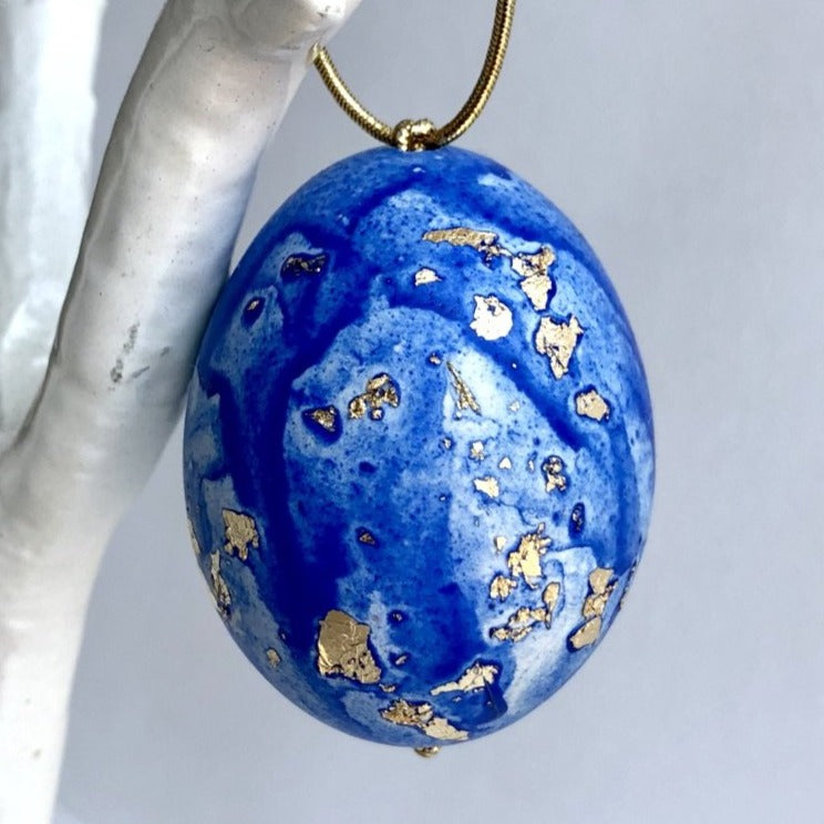 Real Egg Ornament with Royal Blue and Gold Detail