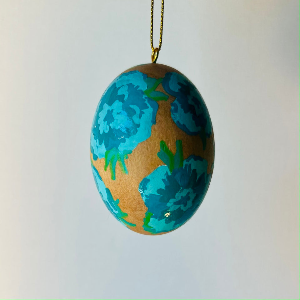 Wooden Egg Ornament with Hand-Painted Flowers in Varied Colors